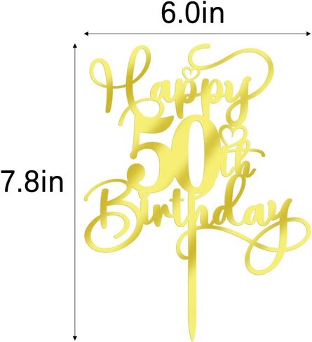 Happy 50th Birthday Cake Topper，Mirrored Gold Acrylic Birthday Topper for Cheers to 50 Years Birthday/Anniversary Party Decoration Ideas, Perfect Keepsake for your family and friends(50th) in Saudi Arabia