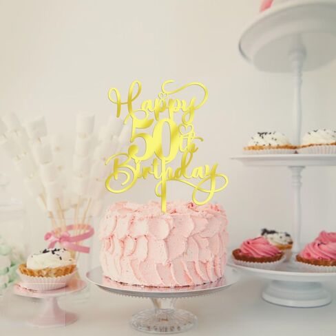 Happy 50th Birthday Cake Topper，Mirrored Gold Acrylic Birthday Topper for Cheers to 50 Years Birthday/Anniversary Party Decoration Ideas, Perfect Keepsake for your family and friends(50th) in Saudi Arabia