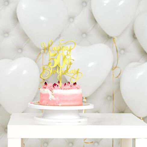 Happy 50th Birthday Cake Topper，Mirrored Gold Acrylic Birthday Topper for Cheers to 50 Years Birthday/Anniversary Party Decoration Ideas, Perfect Keepsake for your family and friends(50th) in Saudi Arabia