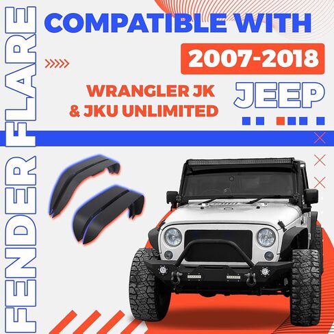 HECASA Front&Rear Fender Flare Compatible with 2007-2018 Jeep Wrangler JK JKU Unlimited (2/4 Doors), Full Mud Flaps Guards Fender Extensions Kit 4Pcs in Saudi Arabia