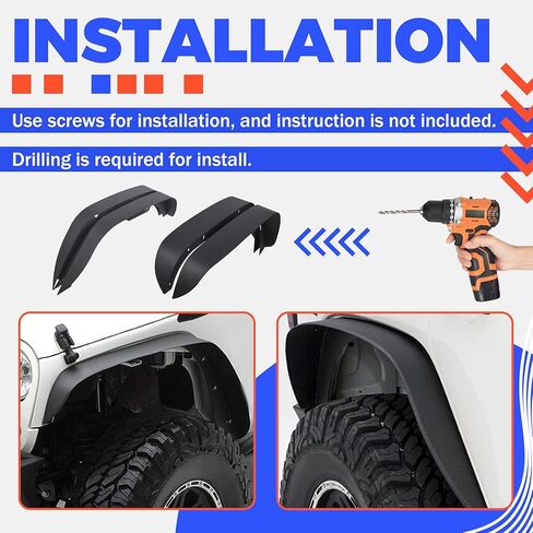 HECASA Front&Rear Fender Flare Compatible with 2007-2018 Jeep Wrangler JK JKU Unlimited (2/4 Doors), Full Mud Flaps Guards Fender Extensions Kit 4Pcs in Saudi Arabia