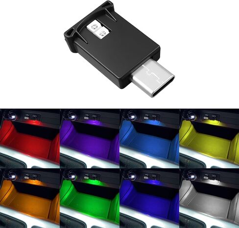 2 قطعة USB نوع C LED ضوء محيطي، USB ضوء سيارة، 8 ألوان RGB ديناميكي متدرج سطوع مصباح جو داخلي، مصباح ليلي LED صغير قابل للتعديل تلقائيًا لتزيين منزل السيارة (قطعتان) in Saudi Arabia