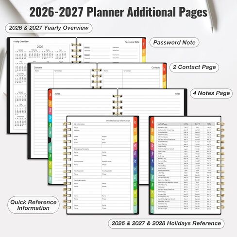 مخطط يومي 2026-2027، مخطط 18 شهرًا مع علامات تبويب، يناير 2026 - يونيو 2027 تقويم عام أكاديمي أسبوعي وشهري، إدارة الوقت الحلزوني، ورق سميك 100 جرام في المتر المربع، ربط بسلك مزدوج، مقاس A5، أسود in Saudi Arabia