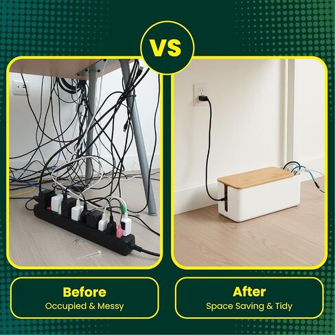 RICEXO Cable Management Box, 7 Holes, 12x5x4.5 inches, Wooden Lid Cable Organizer Box for Desk to Hide Power Strips, Tv Wires, ABS Material Cord Cover in Saudi Arabia