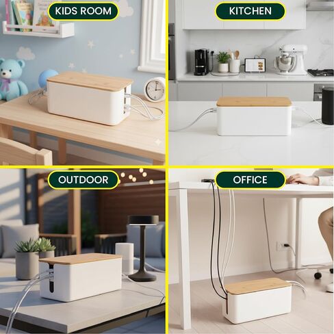 RICEXO Cable Management Box, 7 Holes, 12x5x4.5 inches, Wooden Lid Cable Organizer Box for Desk to Hide Power Strips, Tv Wires, ABS Material Cord Cover in Saudi Arabia