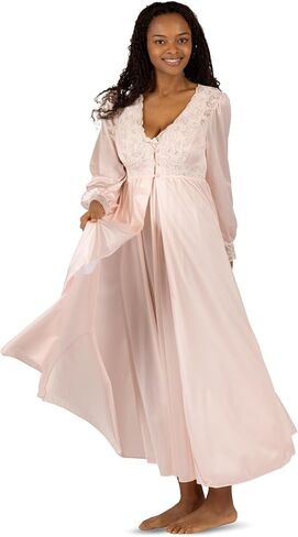 Shadowline® Long Lace Bodice Button Down Robe (1X) in Kuwait