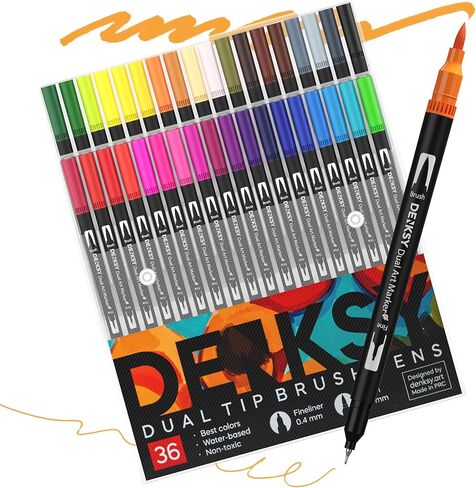 Watercolor Brush Markers Set – 36 Dual Tip Watercolor Pens with Brush & Fineliner, Water-Based Art Markers for Lettering, Calligraphy, Sketching, Journaling & Illustration in Saudi Arabia