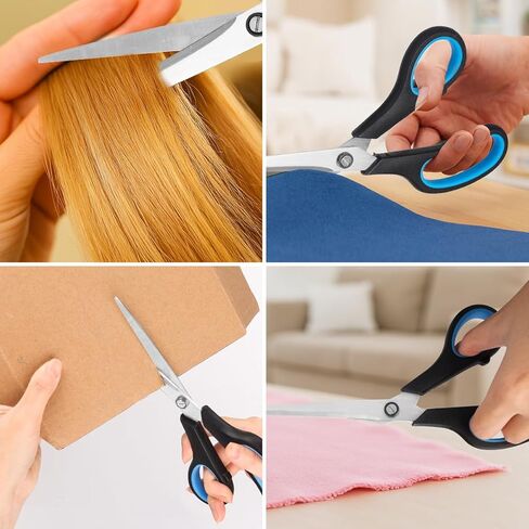 8" All Purpose Scissors Bulk Ultra Sharp 2.5mm Thick Blade Shears Comfort-Grip for Office Desk Accessories Sewing Fabric Home Craft School Supplies, Right/Left Handed Grey in Saudi Arabia