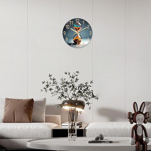 Teal Glass Wall Clock Battery Operated 12 Inch - Modern Aurora Wall Clock for Bedroom Kitchen Living Room Office - Glacier Lake Wall Clock Silent in Kuwait