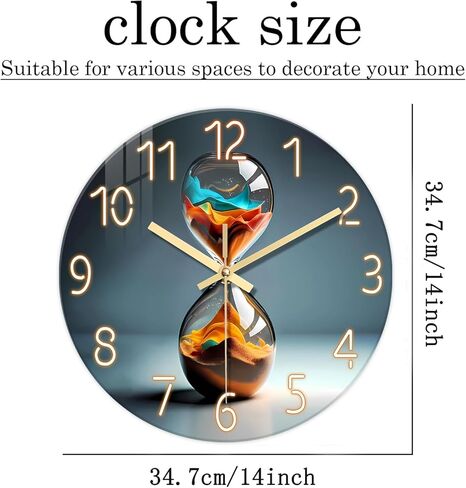 Teal Glass Wall Clock Battery Operated 12 Inch - Modern Aurora Wall Clock for Bedroom Kitchen Living Room Office - Glacier Lake Wall Clock Silent in Kuwait