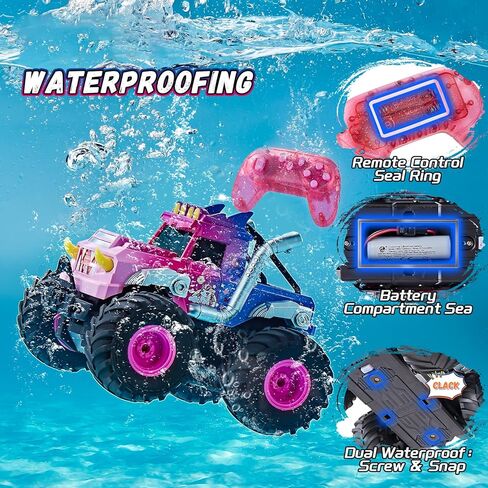 Remote Control Car for Girls, Waterproof Pink Monster Truck Toys W/Blocks & 360°Spin, 1:18 Amphibious RC Cars, 4WD All-Terrain RC Trucks, Christmas Birthday Gifts Pool Toys for Kids Age 3-12 in Saudi Arabia