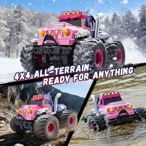 Remote Control Car for Girls, Waterproof Pink Monster Truck Toys W/Blocks & 360°Spin, 1:18 Amphibious RC Cars, 4WD All-Terrain RC Trucks, Christmas Birthday Gifts Pool Toys for Kids Age 3-12 in Saudi Arabia