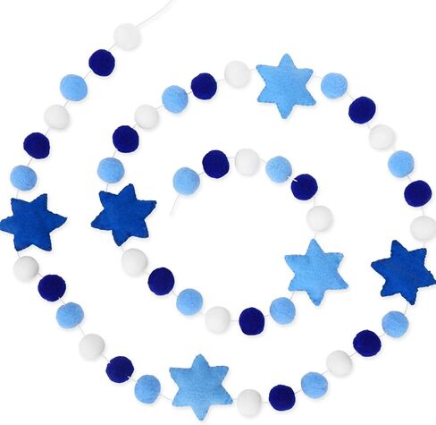 Whaline Hanukkah Felt Banner Hexagram Star Felt Garland Blue White Chanukah Pompom Party Decorative Hanging Bunting Banner for Home Wall Door Fireplace Party Supplies, 8.2Ft in Saudi Arabia