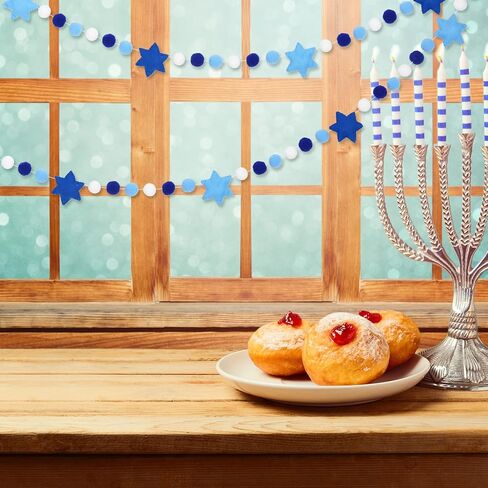 Whaline Hanukkah Felt Banner Hexagram Star Felt Garland Blue White Chanukah Pompom Party Decorative Hanging Bunting Banner for Home Wall Door Fireplace Party Supplies, 8.2Ft in Saudi Arabia