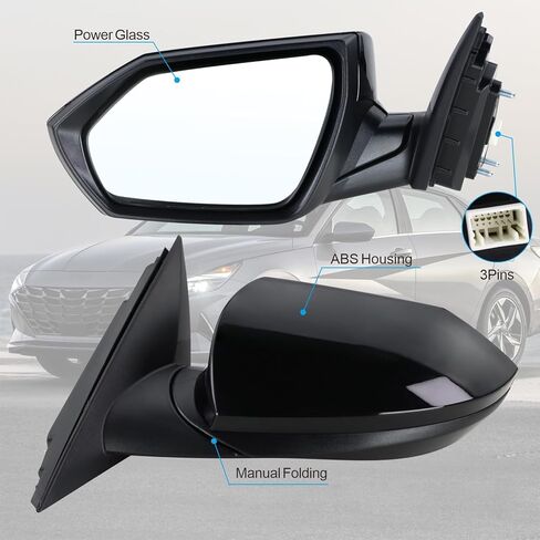 Right Passenger Side Mirror Compatible With 2021 2022 2023 2024 2025 Hyundai Elantra With Manual Folding Power Glass Heated Blind Spot Turn Signal Black Replace#87620AA170(8Pins) in Saudi Arabia