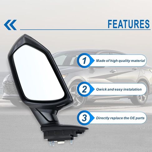 Right Passenger Side Mirror Compatible With 2021 2022 2023 2024 2025 Hyundai Elantra With Manual Folding Power Glass Heated Blind Spot Turn Signal Black Replace#87620AA170(8Pins) in Saudi Arabia