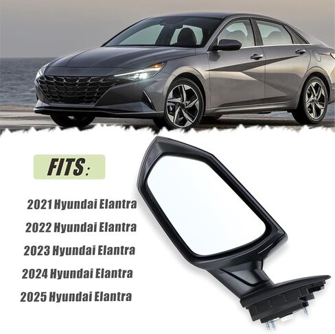 Right Passenger Side Mirror Compatible With 2021 2022 2023 2024 2025 Hyundai Elantra With Manual Folding Power Glass Heated Blind Spot Turn Signal Black Replace#87620AA170(8Pins) in Saudi Arabia