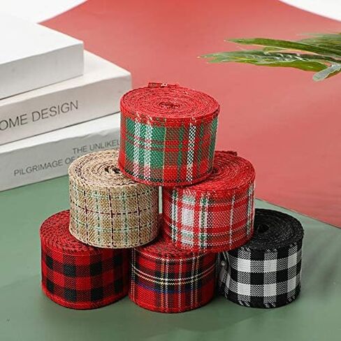 6m/roll Christmas Ribbon Imitation Hemp Ribbons Wire Wire Edge Imitation Hemp Lattice DIY Xmas Decoration (#03-1Roll) in Saudi Arabia