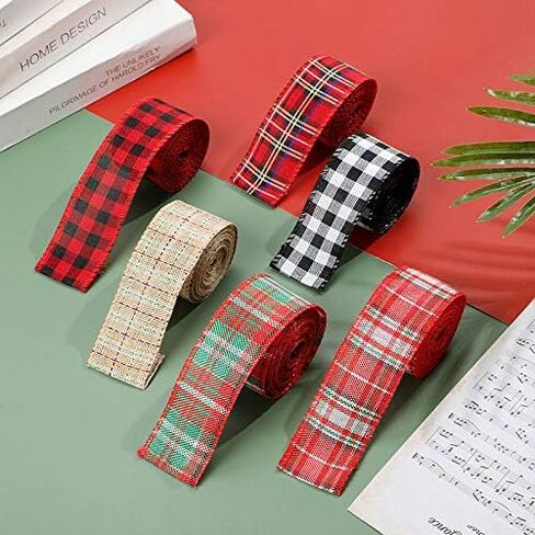 6m/roll Christmas Ribbon Imitation Hemp Ribbons Wire Wire Edge Imitation Hemp Lattice DIY Xmas Decoration (#03-1Roll) in Saudi Arabia