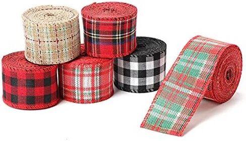 6m/roll Christmas Ribbon Imitation Hemp Ribbons Wire Wire Edge Imitation Hemp Lattice DIY Xmas Decoration (#03-1Roll) in Saudi Arabia