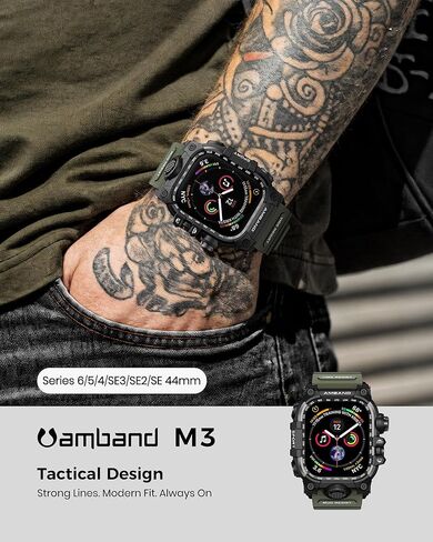 جراب متين من amBand M3 مع حزام مصمم لساعة Apple Series SE2/SE/6/5/4 مقاس 44 ملم - أسود in Kuwait