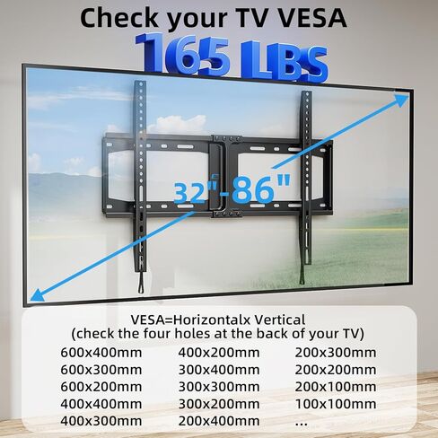 حامل تلفزيون على الحائط من HOME VISION لمعظم أجهزة التلفزيون المنحنية المسطحة مقاس 32-75 بوصة، حامل تلفزيون كبير منخفض الحجم قابل للإمالة يناسب مسمار خشبي مقاس 16 بوصة - 18 بوصة - 24 بوصة، الحد الأقصى VESA 600 × 400 مم، يصل إلى 165 رطل، حامل تلفزيون سريع  in Kuwait
