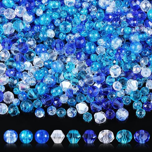 1215 Pcs 4th of July Glass Beads Patriotic Crackle Crystal Beads Memorial Day Faceted Glass Bead Red White Blue Bicone Crystal Beads for Independence Day DIY Jewelry Necklace Bracelet Earring in Kuwait