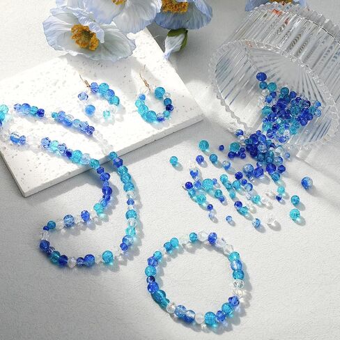 1215 Pcs 4th of July Glass Beads Patriotic Crackle Crystal Beads Memorial Day Faceted Glass Bead Red White Blue Bicone Crystal Beads for Independence Day DIY Jewelry Necklace Bracelet Earring in Kuwait