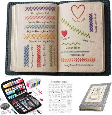 ECHHSIC 2026 New Embroidery Stitch Book Kit ， Including 86 Sewing Tools and 106 Universal Embroidery stitchesIllustration Guide and Free Tutorial in Saudi Arabia