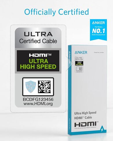 Anker 8K@60Hz HDMI Cable, Ultra High Speed 4K@120Hz 48Gbps 6.6 ft Ultra HD HDMI to HDMI Cord, Support Dynamic HDR, eARC, Dolby Atmos, Compatible with PlayStation 5, Xbox Series X, Samsung TVs and More in Kuwait