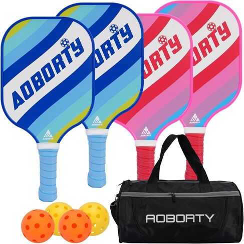 AOBORTY Pickleball Paddles 4 Pack - USAPA Light Graphite Premium Rackets Fiber Face & Polymer Honeycomb Core Pickleball Set with 6 Outdoor Indoor Balls Including Portable Carry Bag in Saudi Arabia