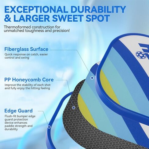 AOBORTY Pickleball Paddles 4 Pack - USAPA Light Graphite Premium Rackets Fiber Face & Polymer Honeycomb Core Pickleball Set with 6 Outdoor Indoor Balls Including Portable Carry Bag in Saudi Arabia