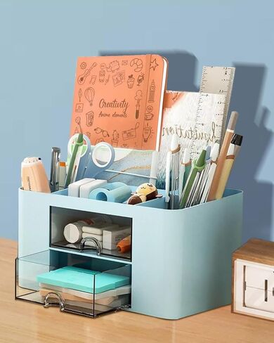 Large-Capacity Clear Desk Organizer with Drawers - Minimalist Creative Storage Box for Office Desktop, Transparent Design (White) BLC1487-02 in Saudi Arabia