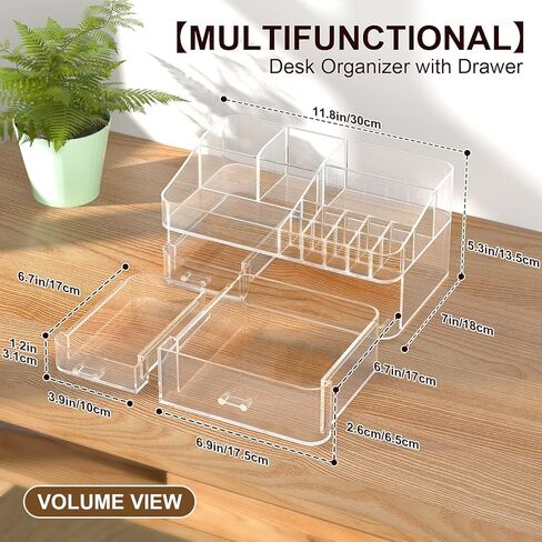 Acrylic Desk Organizer with 3 Drawer, Office Organizer, Multi-Functional Desk Caddy, Large Desktop Storage Box for Home, Cabinet, Bathroom, Office Art Supplies(Clear) in Saudi Arabia