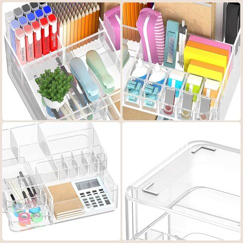 Acrylic Desk Organizer with 3 Drawer, Office Organizer, Multi-Functional Desk Caddy, Large Desktop Storage Box for Home, Cabinet, Bathroom, Office Art Supplies(Clear) in Saudi Arabia