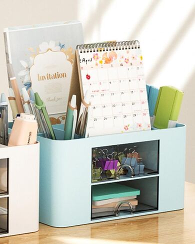 Large-Capacity Clear Desk Organizer with Drawers - Minimalist Creative Storage Box for Office Desktop, Transparent Design (White) BLC1487-02 in Saudi Arabia