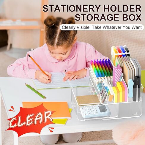 Acrylic Desk Organizer with 3 Drawer, Office Organizer, Multi-Functional Desk Caddy, Large Desktop Storage Box for Home, Cabinet, Bathroom, Office Art Supplies(Clear) in Saudi Arabia