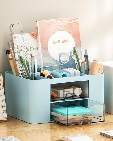 Large-Capacity Clear Desk Organizer with Drawers - Minimalist Creative Storage Box for Office Desktop, Transparent Design (White) BLC1487-02 in Saudi Arabia
