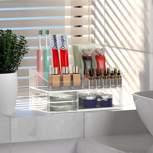 Acrylic Desk Organizer with 3 Drawer, Office Organizer, Multi-Functional Desk Caddy, Large Desktop Storage Box for Home, Cabinet, Bathroom, Office Art Supplies(Clear) in Saudi Arabia