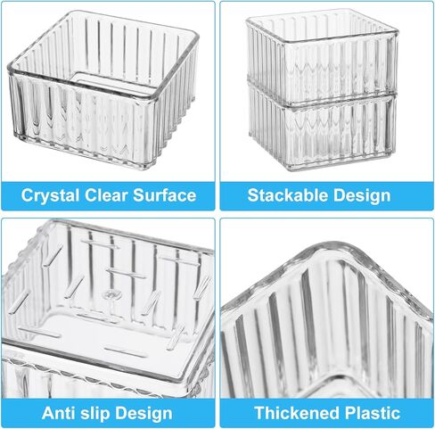 HOTOOLME 14PCS Clear Drawer Organizers Bins, 4 Size Clear Makeup Drawer Organizer, Stackable Vanity Drawer Organiser Trays, Bathroom Drawer Storage for Cosmetics, Office Supply in Saudi Arabia