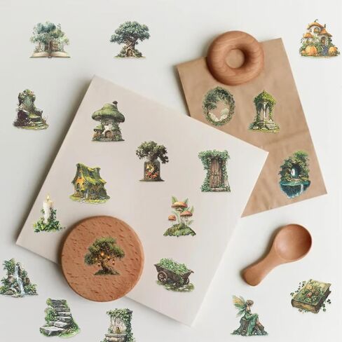50PCS Forest Stickers PET Transparent Stickers Delious Food Decals Waterproof Decorative Decals for Scrapbook DIY Crafts Album Bullet Journal Planner Water Bottles Laptops (Forest) in Kuwait