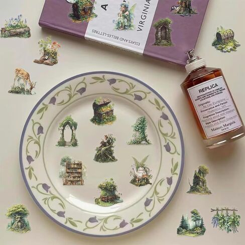 50PCS Forest Stickers PET Transparent Stickers Delious Food Decals Waterproof Decorative Decals for Scrapbook DIY Crafts Album Bullet Journal Planner Water Bottles Laptops (Forest) in Kuwait