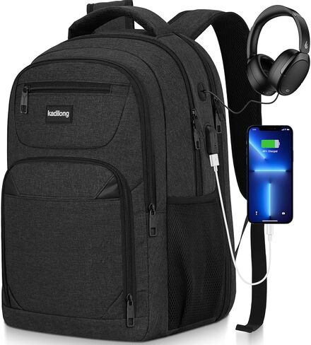 17.3 Inch Laptop Backpack for Men, Business Anti Theft Sturdy Bagpack with USB Charging Port, Water Resistant College School Computer Bag Bookbag Gift for Teens Boys, Black in Kuwait