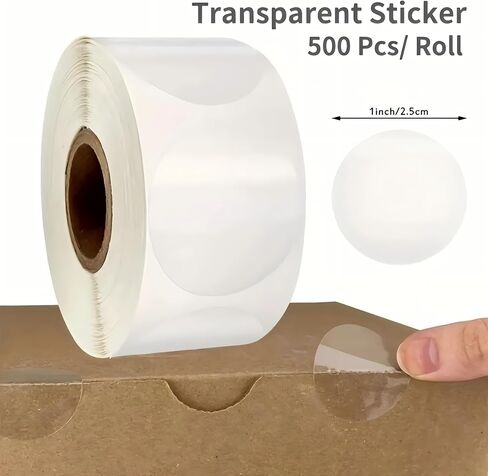 1 Roll 500 PCS Round Clear Seal Stickers, Transparent Envelope Mail Wafer Seal Self Adhesive Package Circle Label Dots for Envelopes, Boxes and Gift Decoraction (1" in Diameter) in Saudi Arabia