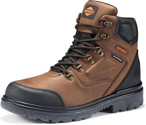 Mens Steel Toe Work Boots, Waterproof Heavy-Duty Safety Boots with TPU Protective Shell, Oil & Slip Resistant, Round Toe Construction Boots with Breathable Lining, EH Protection, for Industrial in Kuwait