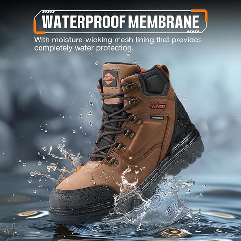 Mens Steel Toe Work Boots, Waterproof Heavy-Duty Safety Boots with TPU Protective Shell, Oil & Slip Resistant, Round Toe Construction Boots with Breathable Lining, EH Protection, for Industrial in Kuwait