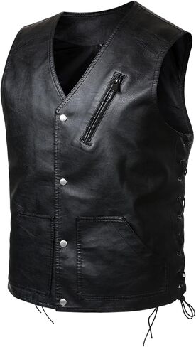 FANARCHER Faux Leather Men's Motorcycle Vest Club Style Rider Snap Button cool Jacket with Zipper in Saudi Arabia