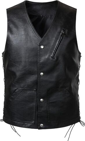 FANARCHER Faux Leather Men's Motorcycle Vest Club Style Rider Snap Button cool Jacket with Zipper in Saudi Arabia
