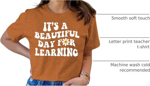 MAIHUN Women Teacher Life Shirt Teacher Gift Short Sleeve Shirts Its a Beautiful Day for Learning T-Shirt in Kuwait