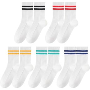 SailingTailor 5 أزواج من الجوارب ذات الألوان الصلبة ذات شريطين من الجوارب الرياضية الكاجوال للنساء والفتيات in Kuwait